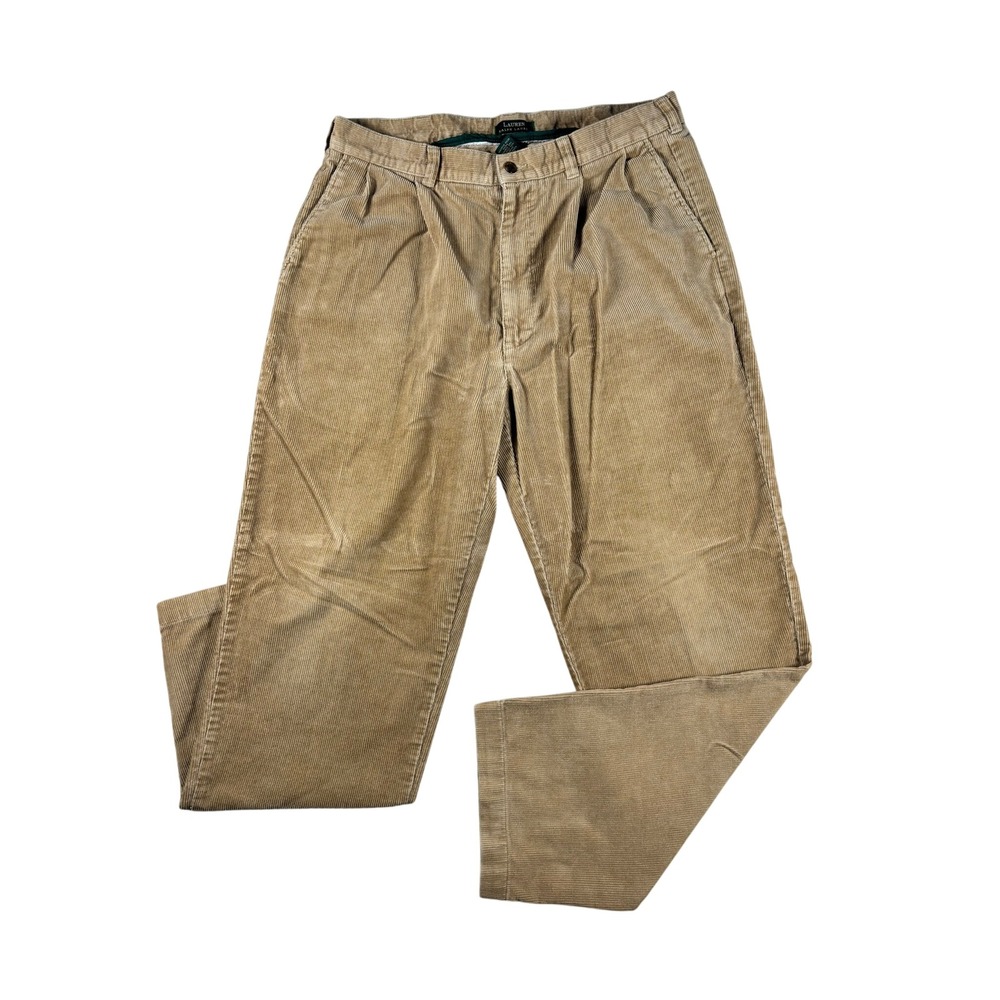 Ralph Lauren Mens 36x32 Tan Corduroy Pleated Straight Leg Pants Khaki